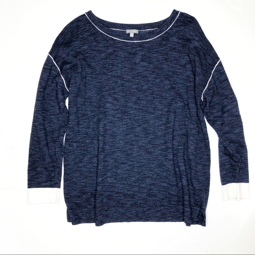 T by Talbots Slub Knit Sweater Navy Blue XL Drop Shoulder Lightweight Top
